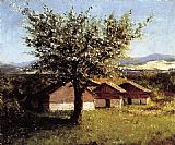 Tree Canvas Paintings - Swiss Landscape with Flowering Apple Tree